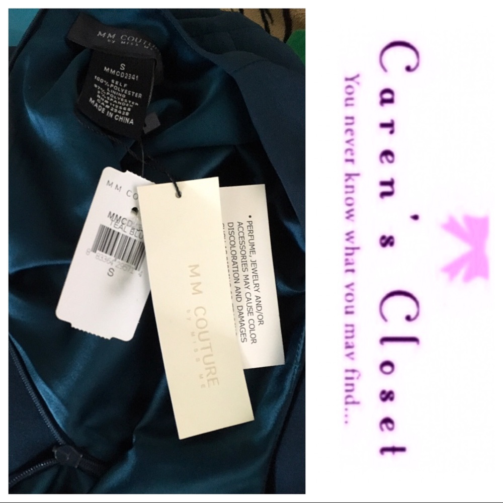NWT MM  Couture Teal Embellished Chiffon Dress - Picture 4 of 5